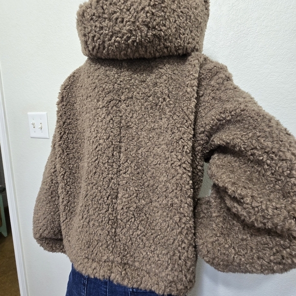 Lit Cozy Teddy Hooded Brown Jacket Size L - Picture 4 of 11